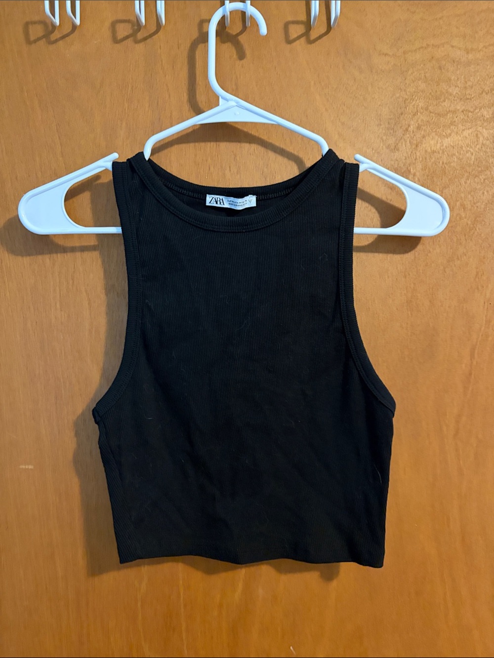 Zara Black Ribbed High-Neck Cropped Tank